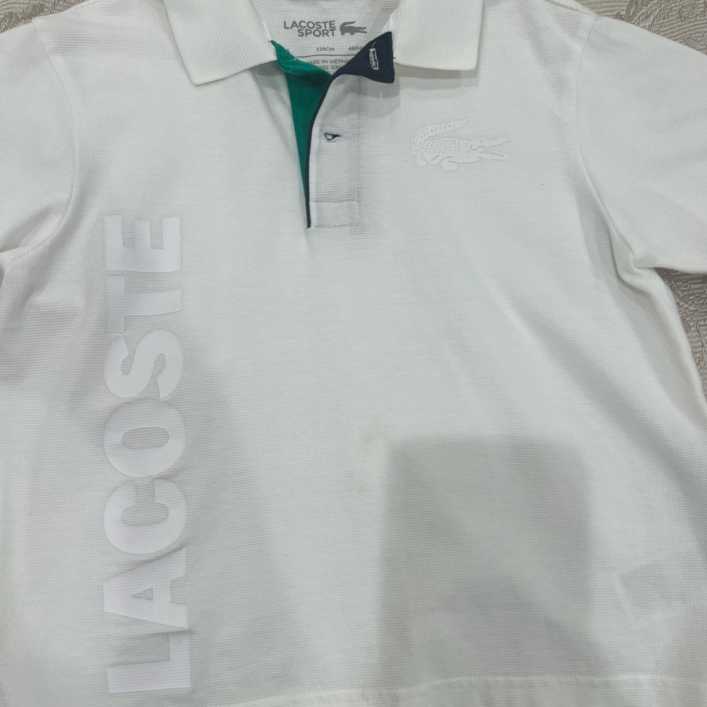 Lacoste Kids Polo Shirt in White with Green Detail